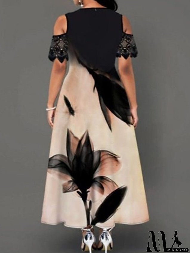 Work Dress Lace Dress Semi Formal Dress Fashion Midi Dress Lace Pocket Crew Neck Short Sleeve Floral Regular Fit Black Apricot Summer Spring S M L XL XXL for Women