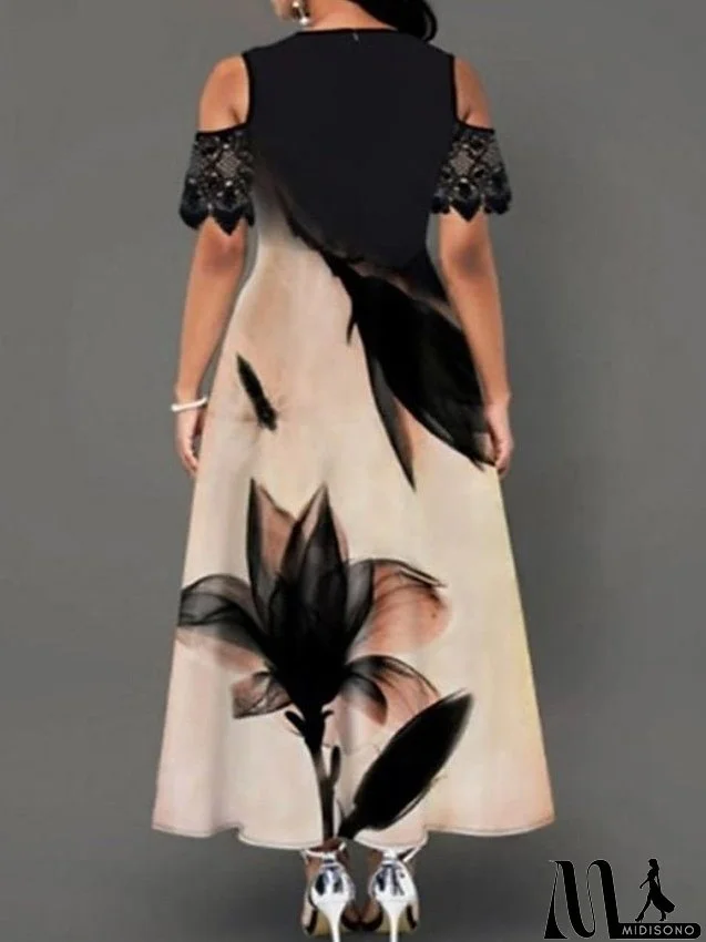 Work Dress Lace Dress Semi Formal Dress Fashion Midi Dress Lace Pocket Crew Neck Short Sleeve Floral Regular Fit Black Apricot Summer Spring S M L XL XXL for Women