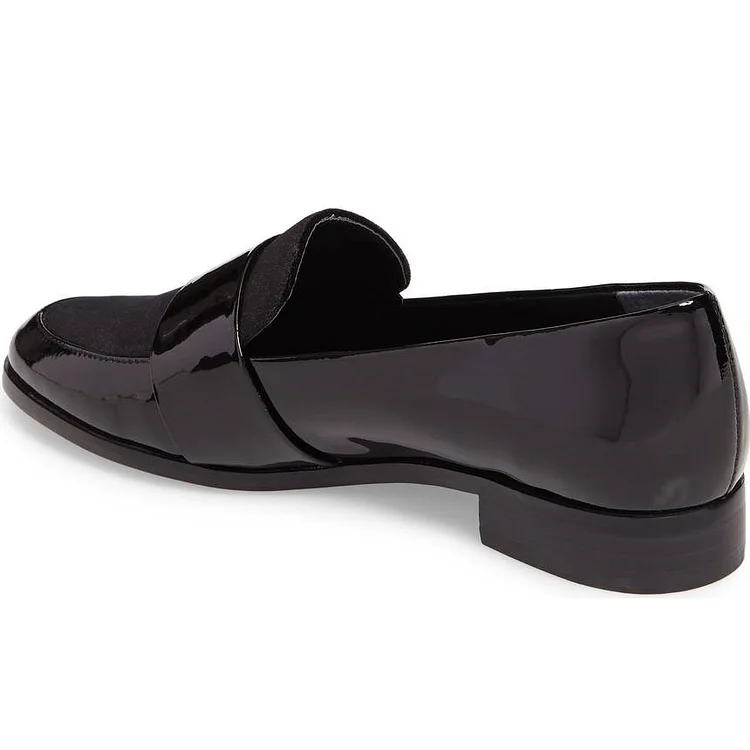Black Patent Leather Round Toe Loafers Vdcoo