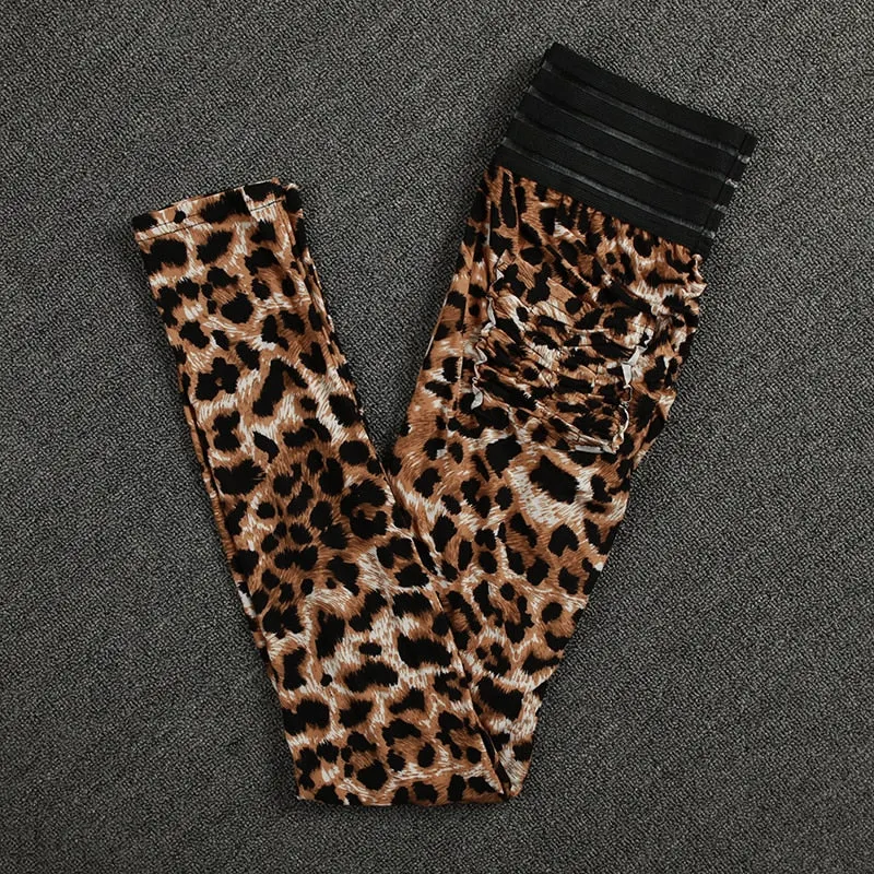 Skinny Sexy Gym Tracksuit Women Leopard Printed Skinny Fitness Two Piece Set Outfits Running Training Workout Sportswear