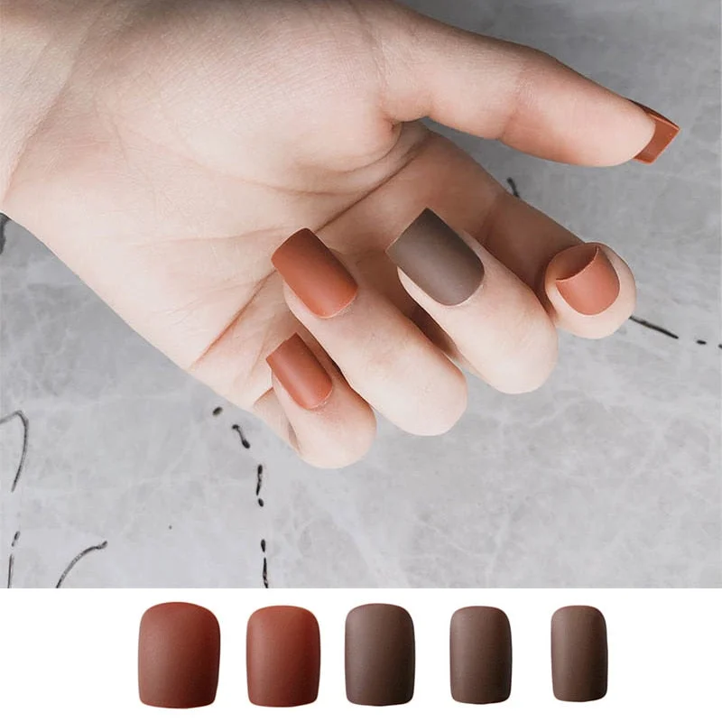 24pcs/set faux nails Accessories for women matte Pink False Nail with glue solid Color Short Square full cover press on nails-Nail Inspo