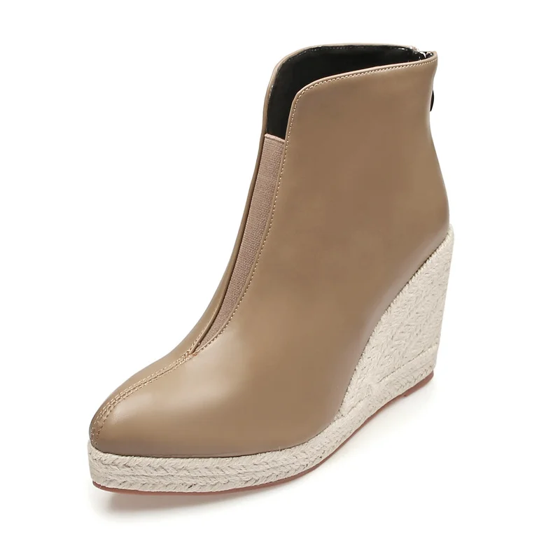 Wongn Wongn Martin Boots Thick Platform High Heel Pointed Fashion Short Boots Female Back Zipper Straw Hemp Rope Bottom