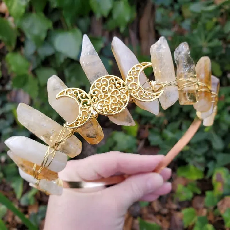 Citrine Crown with Gold Moon Phase Crystal Crown