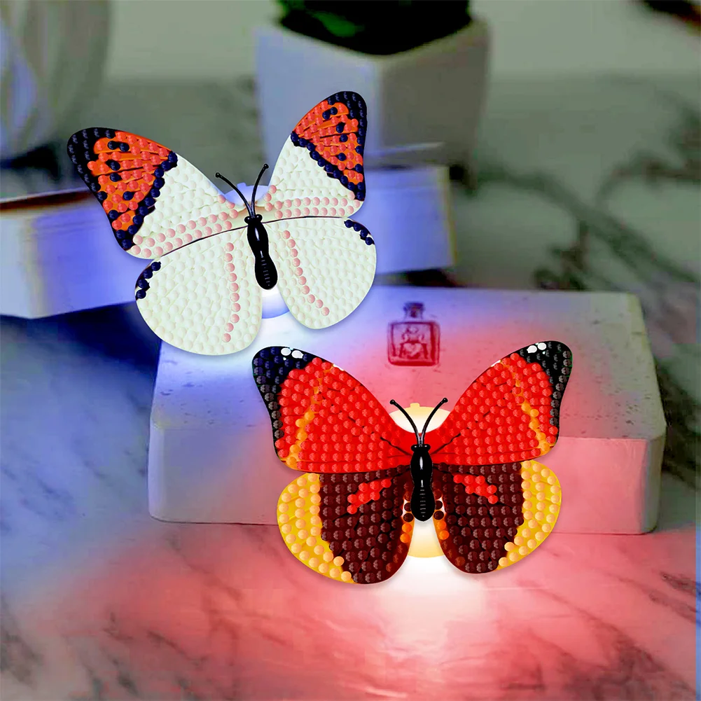 6Pcs Butterfly DIY Diamond Painting Decorative Stickers Set with Light