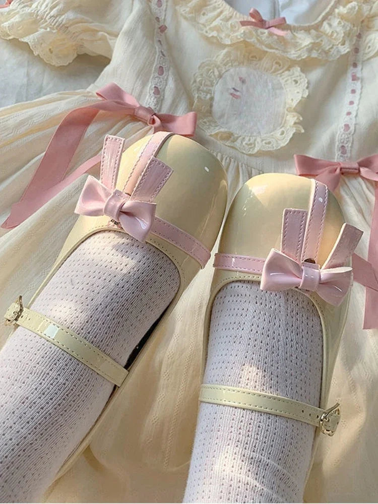 Aiertu Mary Janes Shoes Women Bow Retro Solid Vintage Round Heel Shoes Ladies Buckle Strap Causal Sweet Shoes 2024 Summer Aiertu