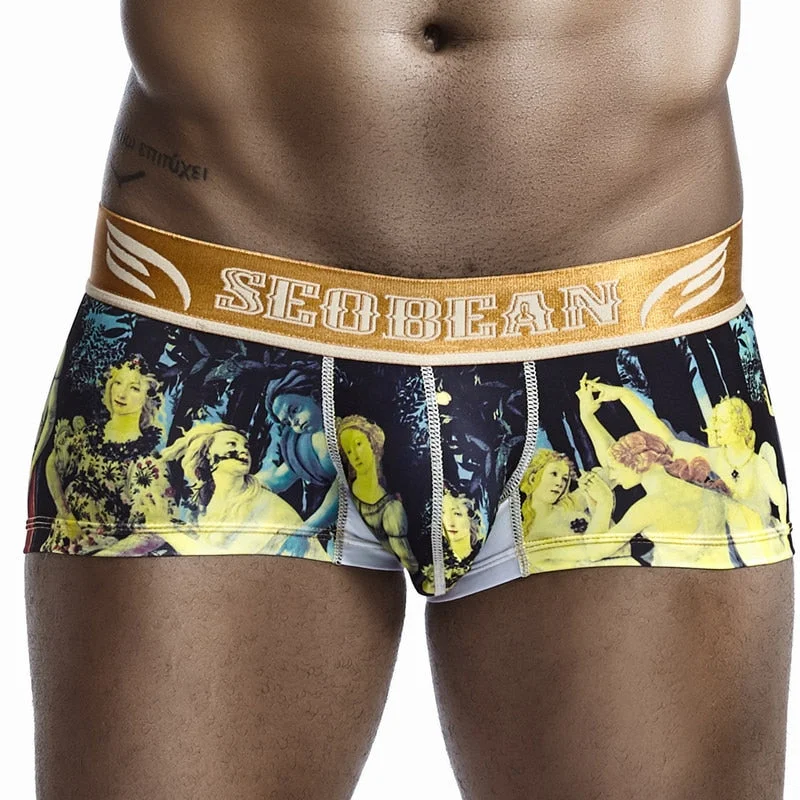 Aonga Cyber Monday Sales  Men's Underwear Calzoncillos Male Pyjama Boxers Printed Western Style Low Waist Men Boxer Shorts Slip aonga