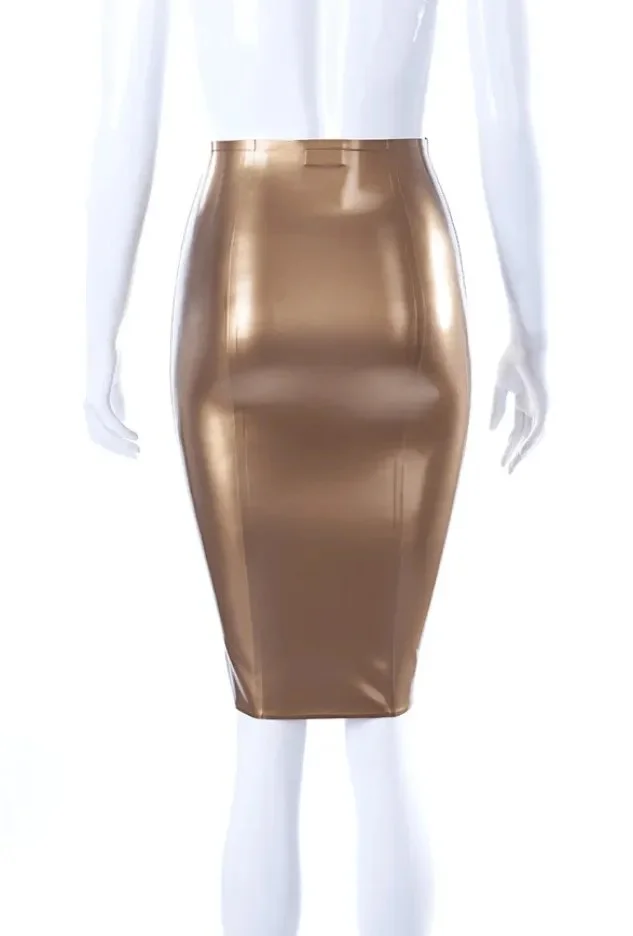 Womens Gold Latex High-Waist Pencil Skirt 