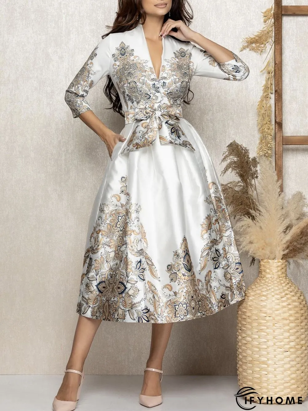 Regular Fit Cross Neck Elegant Midi Dress | IFYHOME