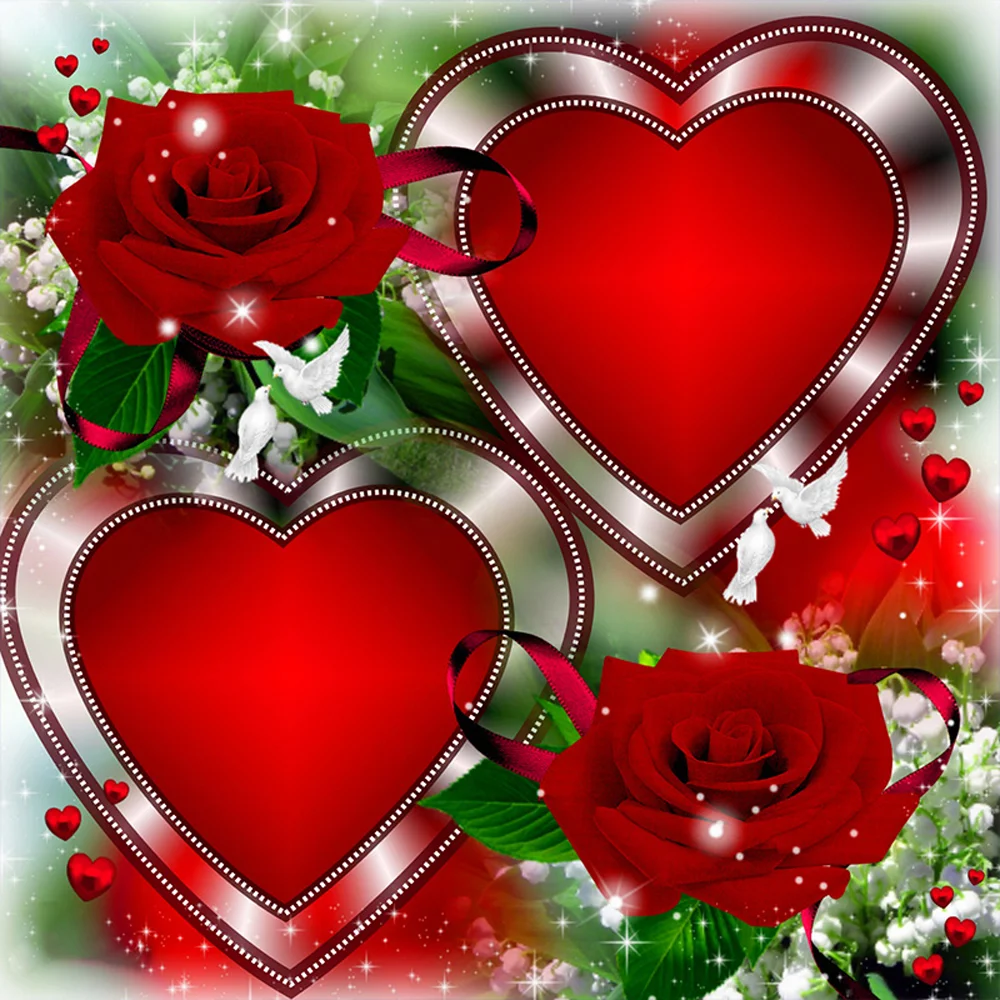 Diamond Painting - Full Round/Square Drill - Love Heart Rose(30*30 - 50*50cm)