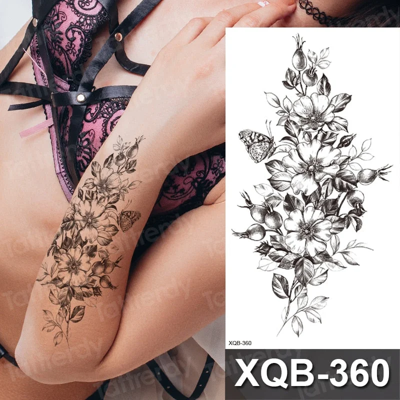 temporary tattoo flower snake dragon anime sexy body art stickers black lion skull tattoo sleeve for women men boys sexy decal