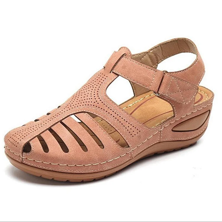Vanccy - Soft PU Leather Closed Toe Vintage Anti-Slip Sandals QueenFunky