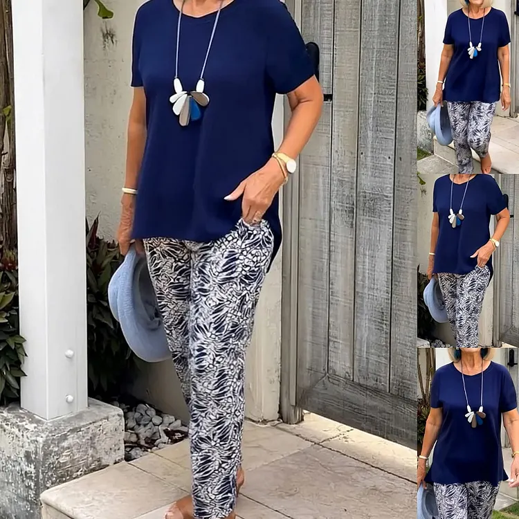 Solid Color Top + Tie-Dye Pants Set