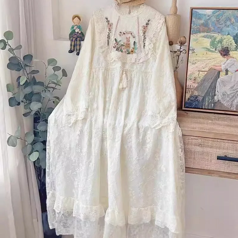 Women's Lace Long Sleeve Scoop Neck Maxi Dress