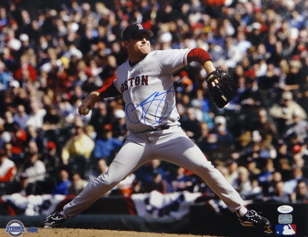 Curt Schilling Signed Boston Red Sox 16x20 Pitching Motion Photo Poster painting with Steiner Se