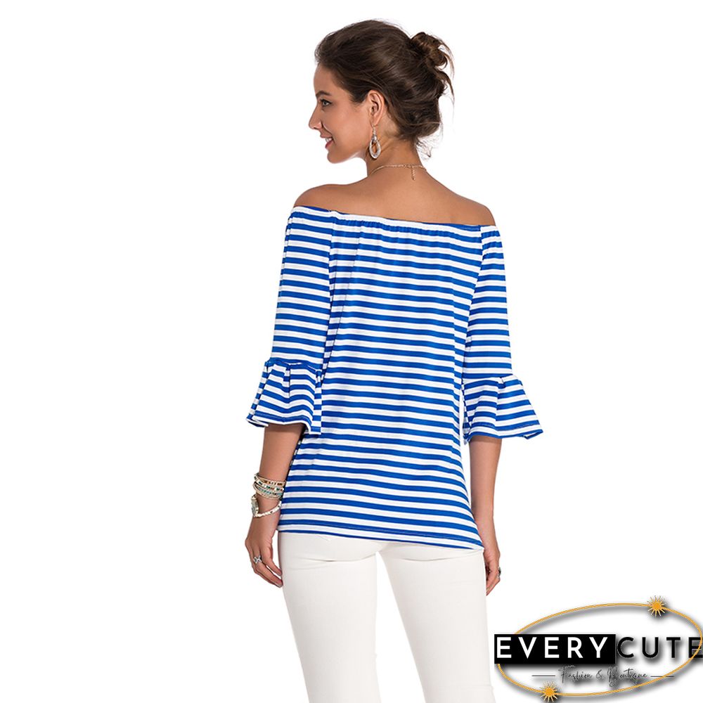 Light Blue White Stripes Off-the-shoulder Top