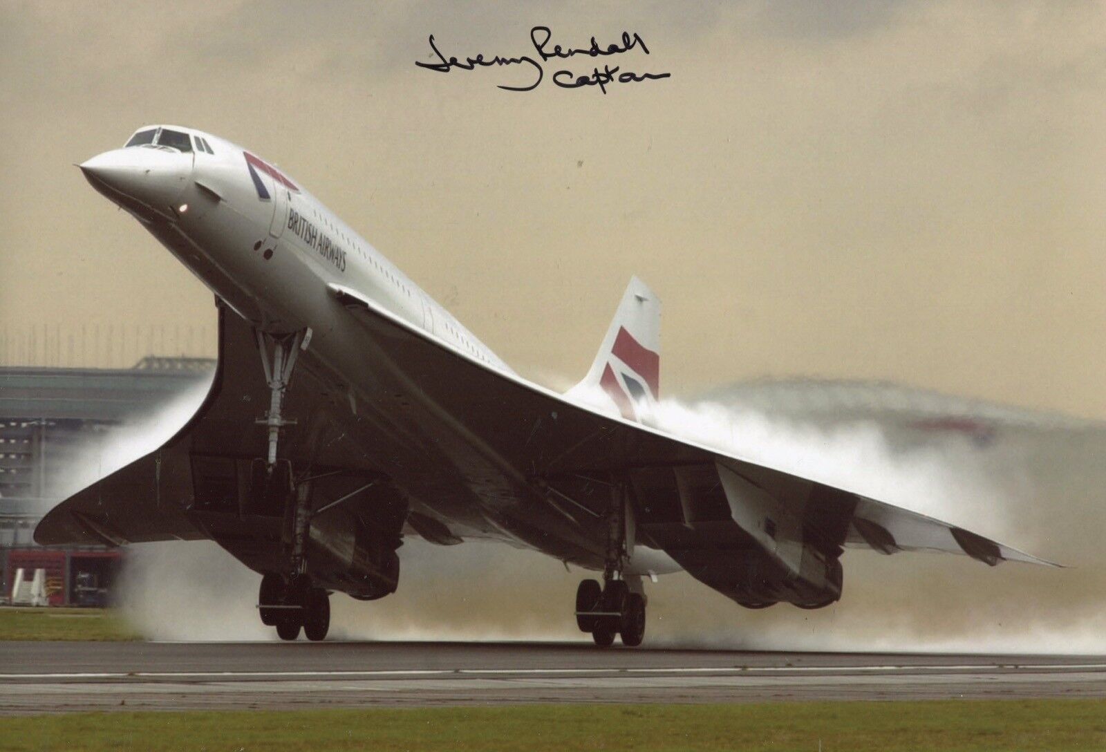 BA Concorde TAKE OFF Photo Poster painting signed by pilot Jeremy Rendell