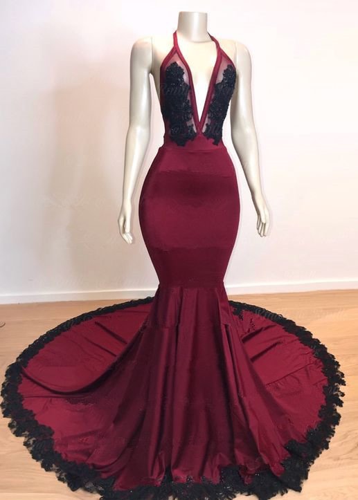 Luluslly Halter Sleeveless Mermaid Prom Dress Long With Appliques