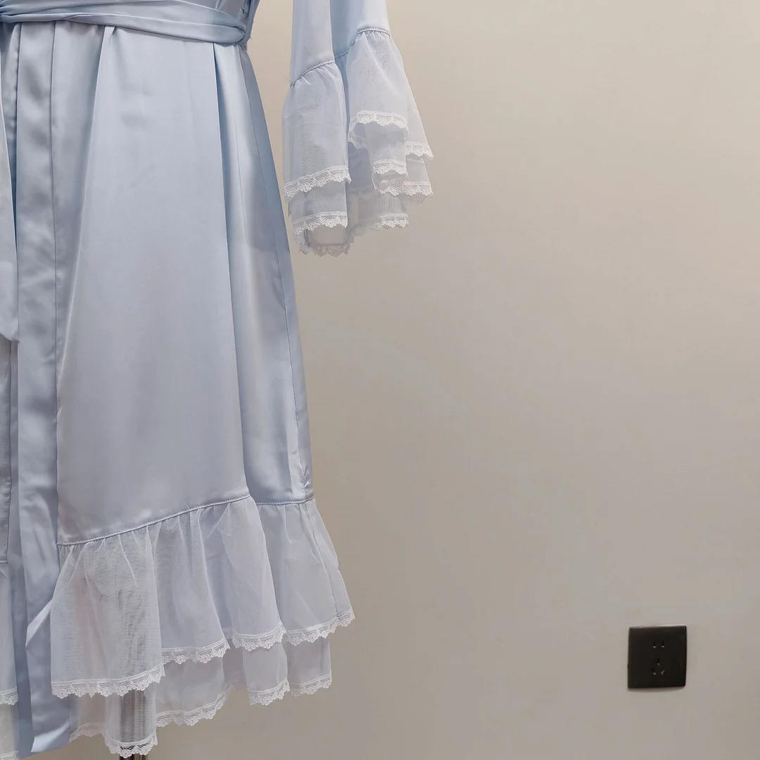 Sdrawing Sdrawing Sweet Net Yarn Nightgown Women Autumn And Winter Morning Robes In The Long-Term Doodle Home Bathrobe Spliced High-End Robes