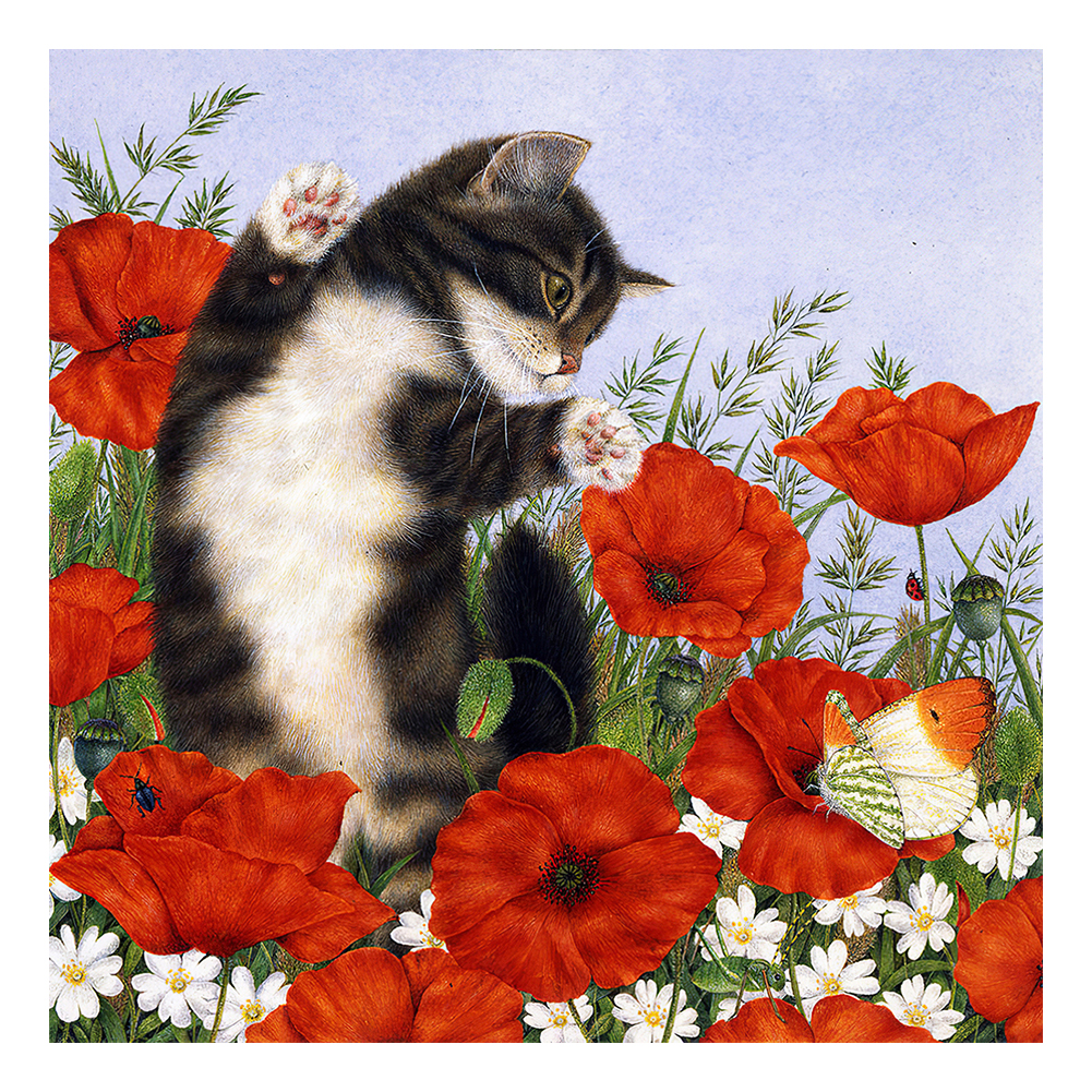 

Red Flower Cat - Round Drill Diamond Painting - 30*30CM, 501 Original