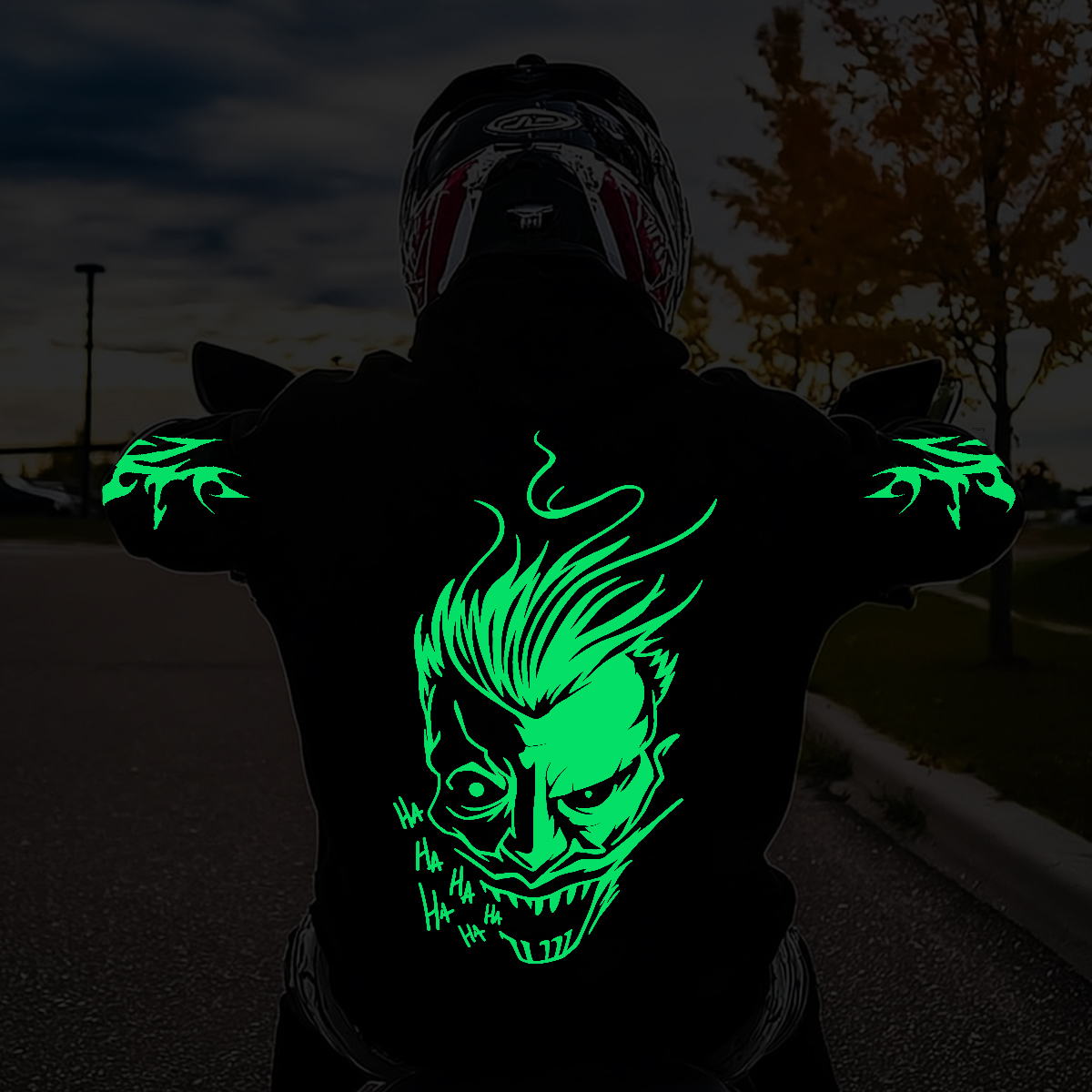 Luminous Demon Face Graphic Casual Hoodie