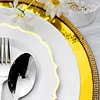 10 Pack | 8" White Plastic Dessert Salad Plates, Disposable Tableware Round With Gold Scalloped Rim