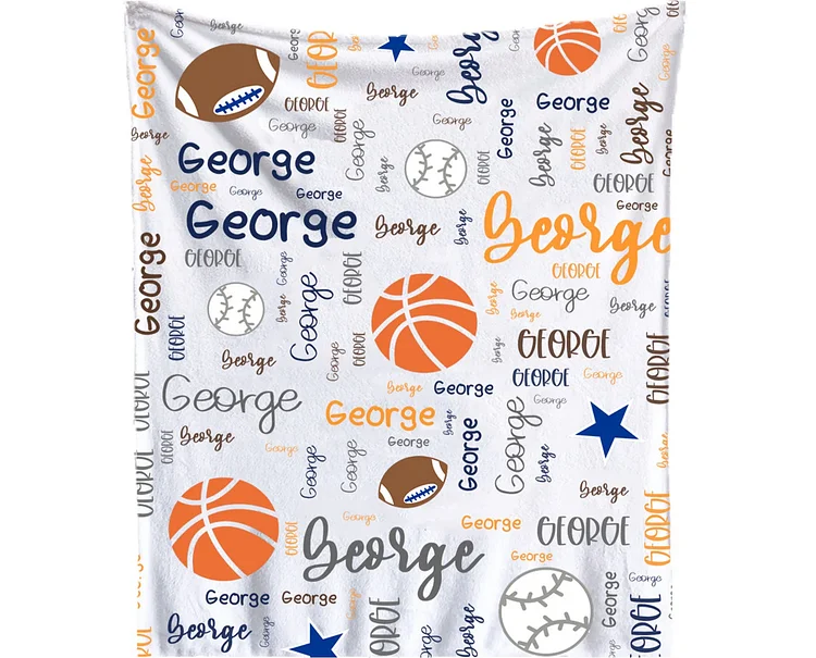 Personalized Ball Sports Blanket, Baby Name Blanket Comfortable and Unique | DIM0525