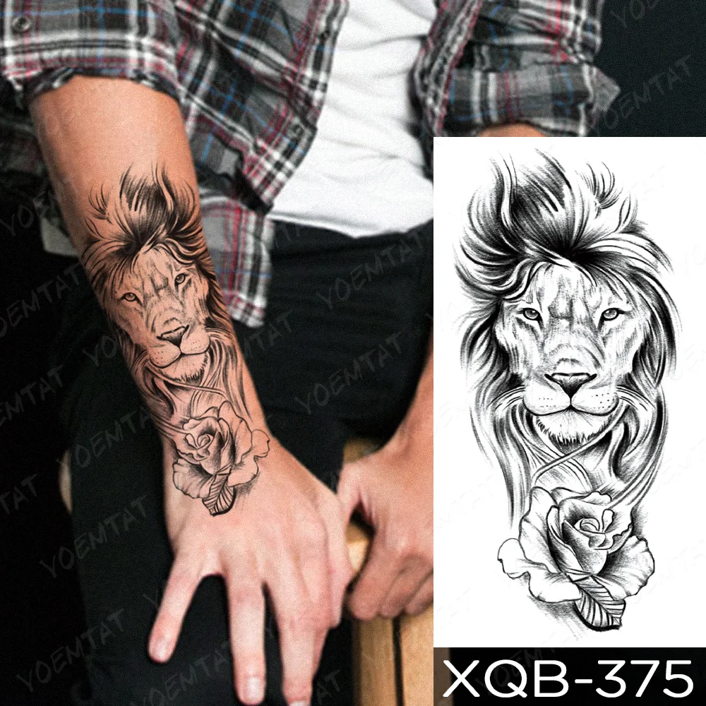 Sdrawing Sdrawing Temporary Sleeve Arm tattoo Sticker Lion Clock Tiger Gear Skeleton Rose tattoos Body Art Fake tatoo Men Women Black