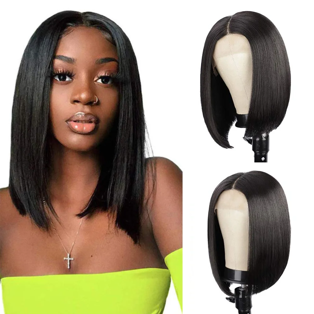 Jewtribute Hair®|Short Bob Synthetic Wig Lace Front Wig  Black 