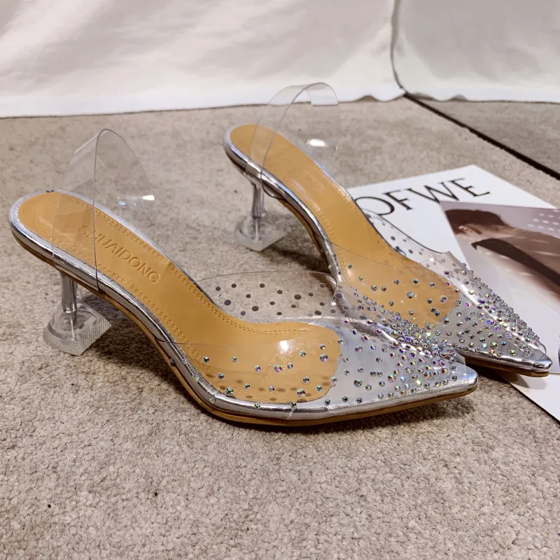 Breakj Breakj Transparent High-Heeled Sandals Women Wear High Heels In The Summer With A Water Drill Fish Mouth Shoes Fine High Heel Crystal Shoes