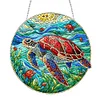 (Upgrade Size)DIY Diamond Painting Double Sided Effect Stained Glass Panel Decorative Home Garden Decoration Hanging Kit(Turtle)