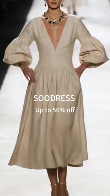 Plus Size V Neck Wrinkled Patchwork Cotton Dress Fall