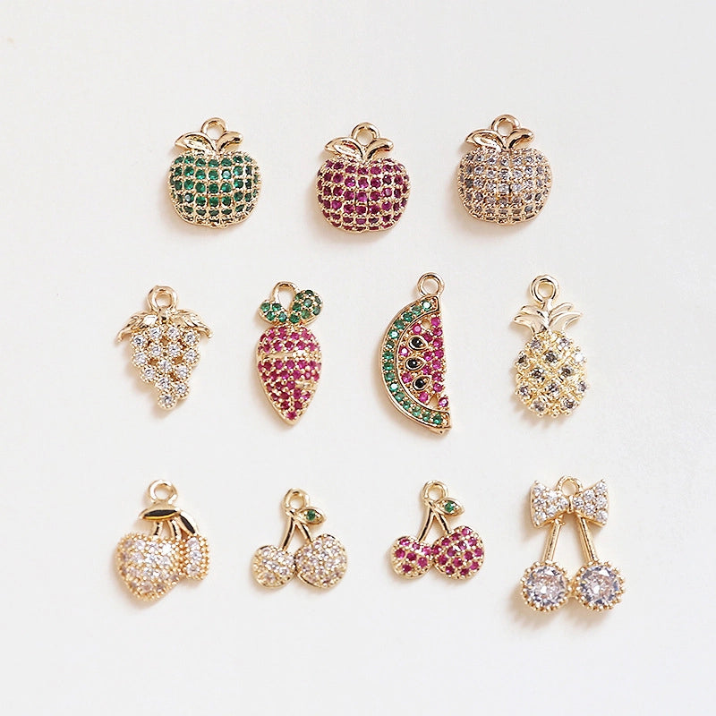 10 PCS/Package 10*11mm 10 * 14mm Alloy Zircon Cherry Fruit Watermelon Pendant Jewelry Accessories