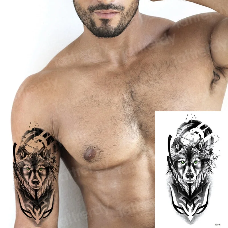Temporary Tattoo Sticker Forest Moon Bird Bear animal Tattoos Waterproof Leopard Wolf Tiger Body Art Arm flower Fake Tattoo Men