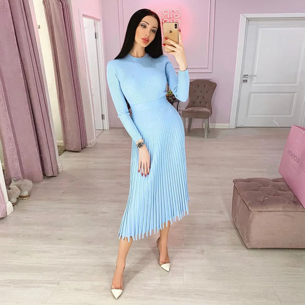 Brownm Brownm Autumn And Winter Hot New Fashion Women's Clothing Long Sweater Knitted Pure Color Bajamas Dress