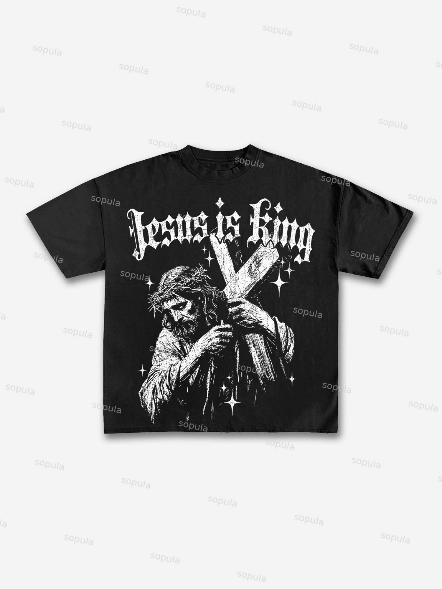 Jesus Is King Print Cotton T-shirt - Sopula｜Premium Graphic Tees & Graphic Clothing