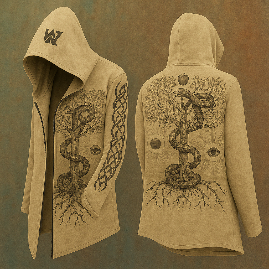 Men's Viking Wood Runes Tree of Life Vintage Nordic Totem Hooded Jacket