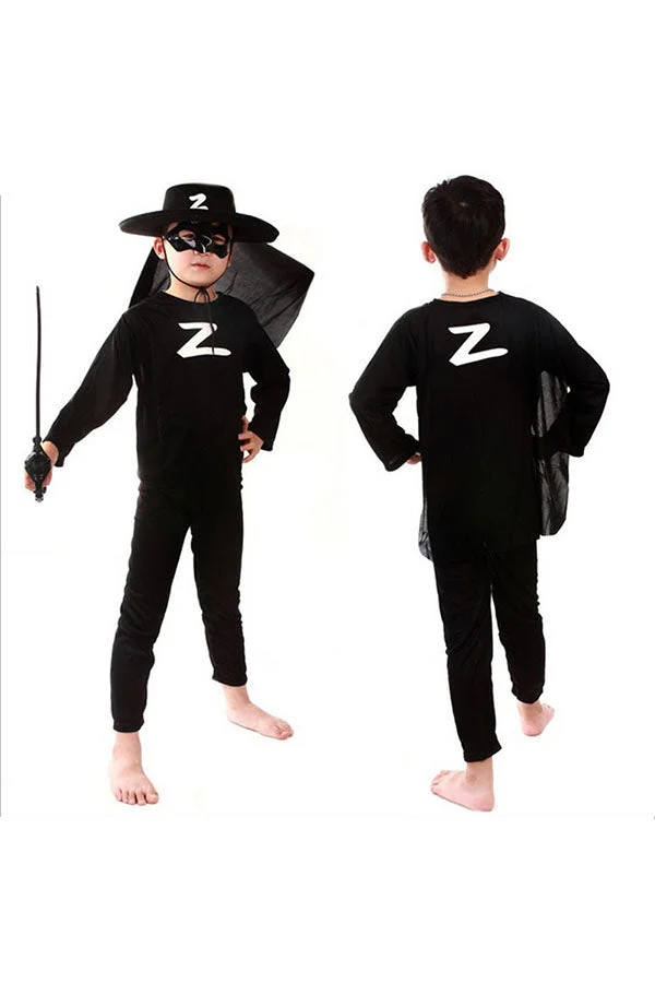 Cool Halloween Cosplay Superhero Zorro Kids Costumes Black-elleschic