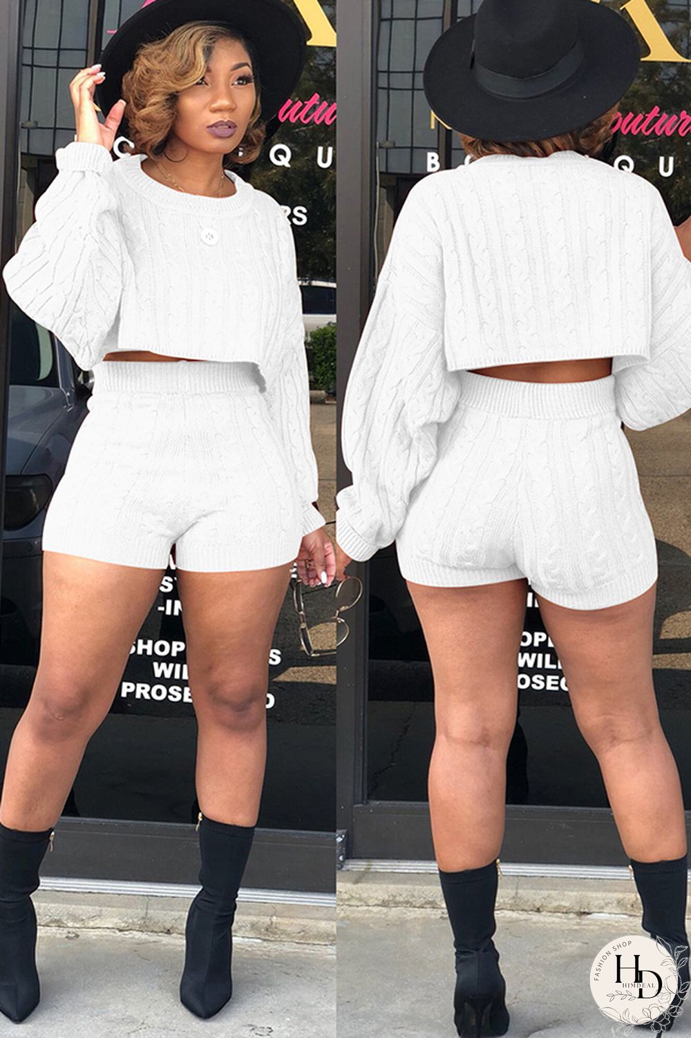 Orange Wool Europe and America Solid Two Piece Suits pencil Long Sleeve Two-Piece Short Set