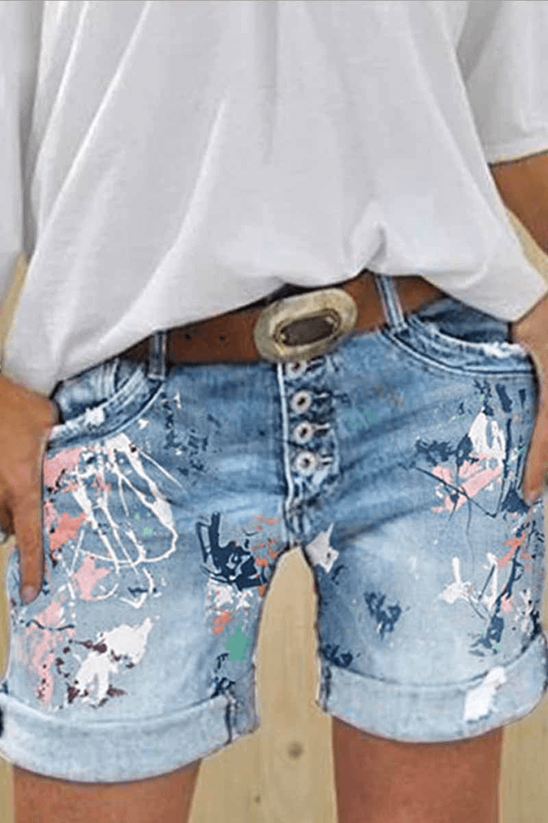 Casual Washed Printed Jeans