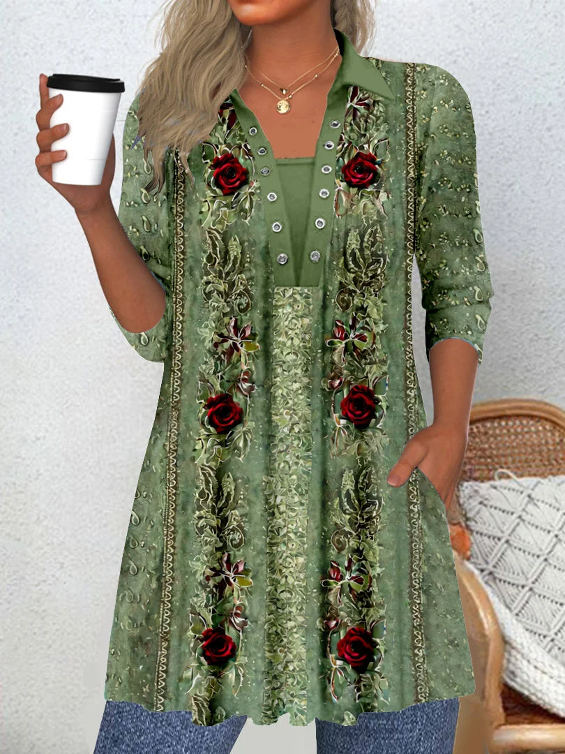 Women Half Sleeve V-neck Solid Color Dress