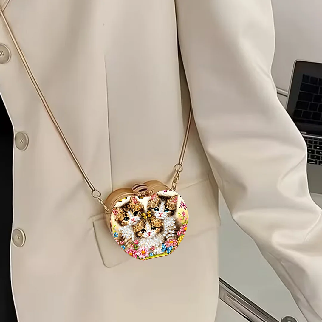 Cats B DIY Acrylic Love Diamond Art Painting Card Case Wallet with Chain Small Diamond Painting Crossbody Bag for Adults Women Girls Gift