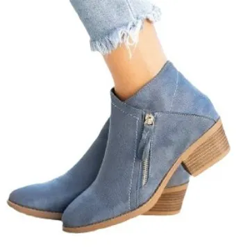 Yyvonne Women's Short Boots 2025 New Coarse And Female Boots Round Head Thick Side Zipper Fashion Short Boots Women's Models