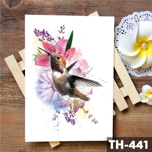 Humming bird Flower Watercolor Temporary Tattoo Sticker Plum Blossom Waterproof Tattoos Body Art Arm Fake Tatoo Women Girl