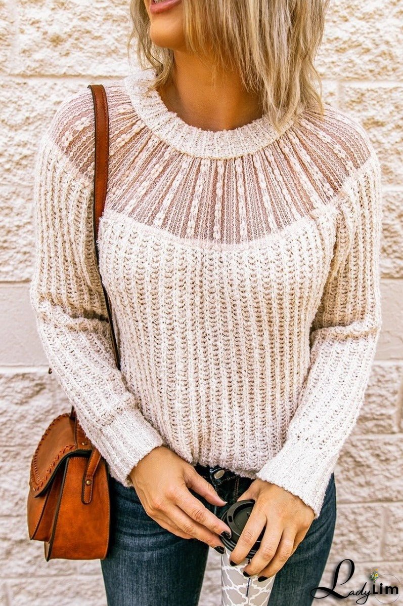 O Neck Patchwork Apricot Sweater