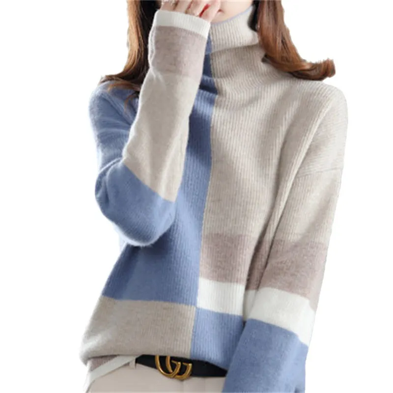 Churchf Churchf New 2023 High Collar Color Loose Lazy Wind Sweater Women's Korean Version Versatile Fashion Sweater
