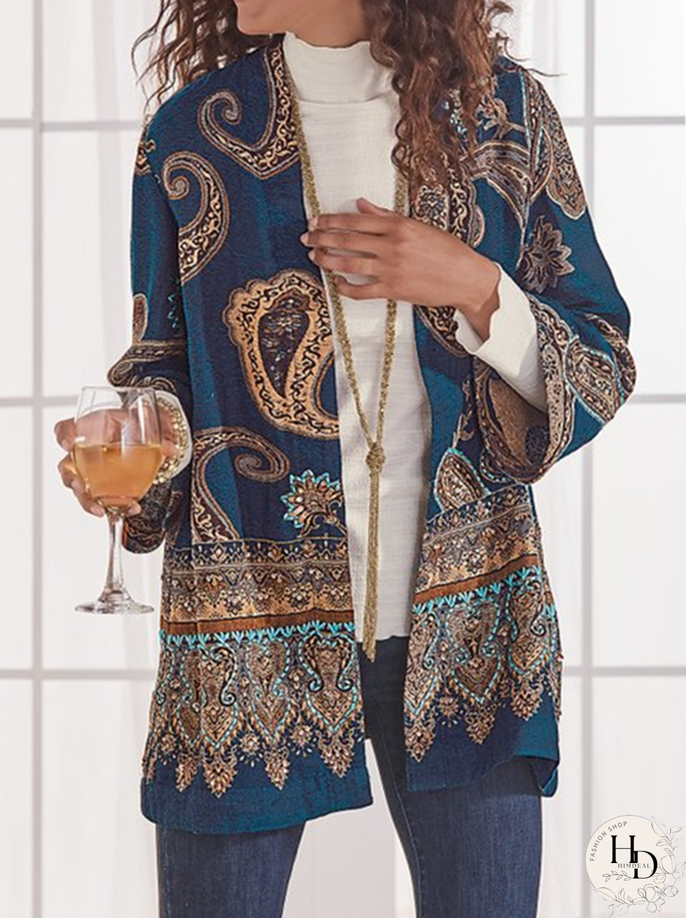 Long Sleeve Tribal Printed Outerwear