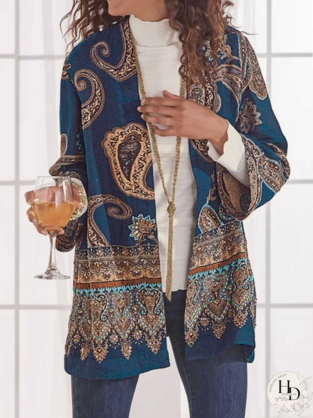 Long Sleeve Tribal Printed Outerwear