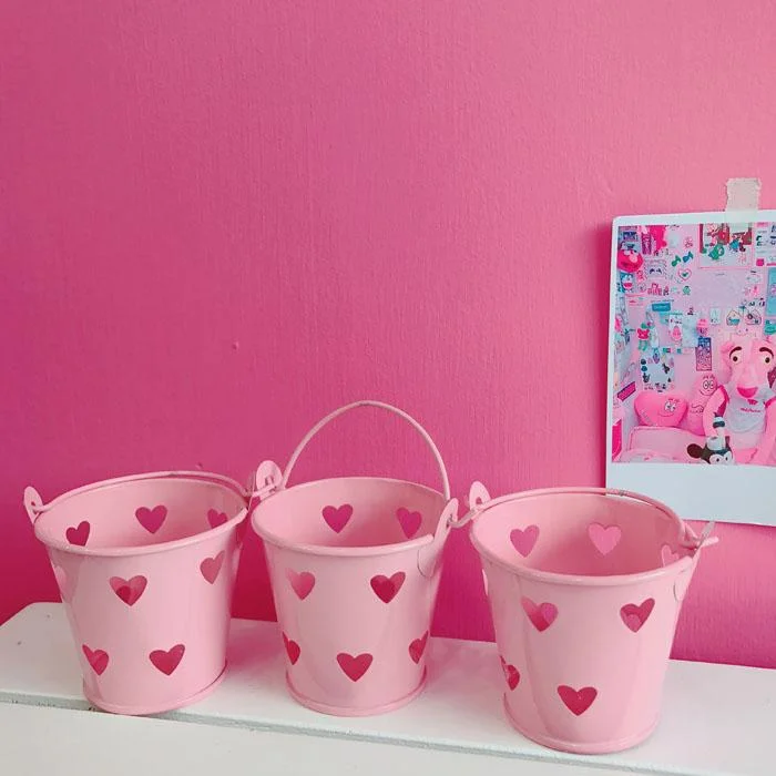 Pink Kawaii Heart Hollow Out Decorative Buckets SP1710415