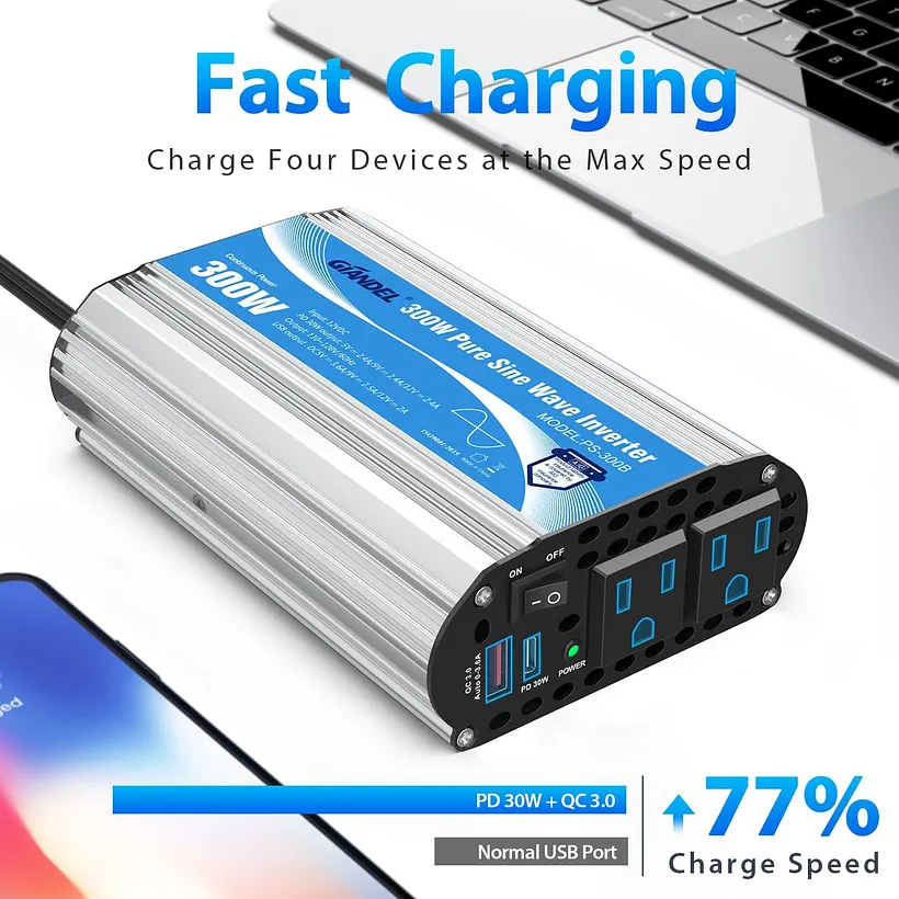 300W Pure Sine Wave Inverter With USB-C – PD30W Travel Kit