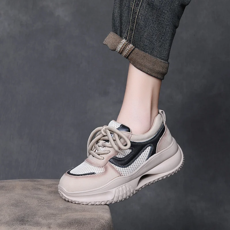 Yyvonne Layer Kraft Mesh Breathable Thick Base Old Dad Shoes 2025 Spring Sports Casual Shoes Women Comfortable Soft Sole Single Shoes